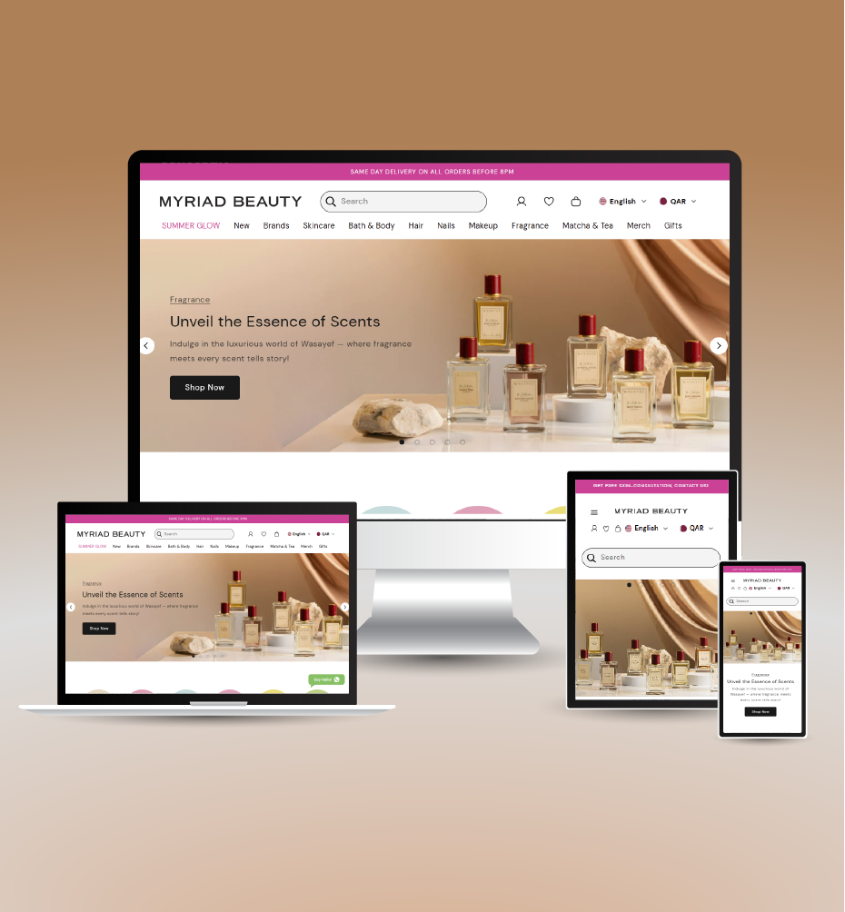 Myriad Beauty responsive website mockup