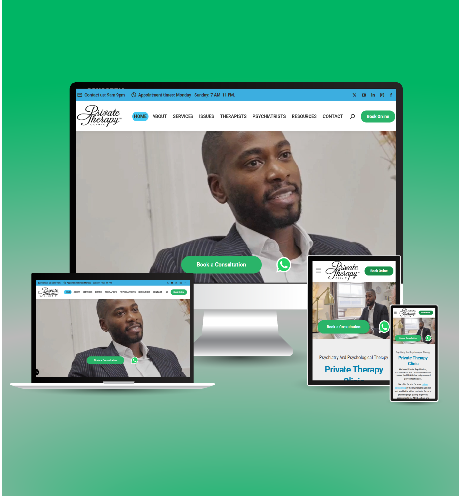 Private Therapy Clinic responsive website mockup