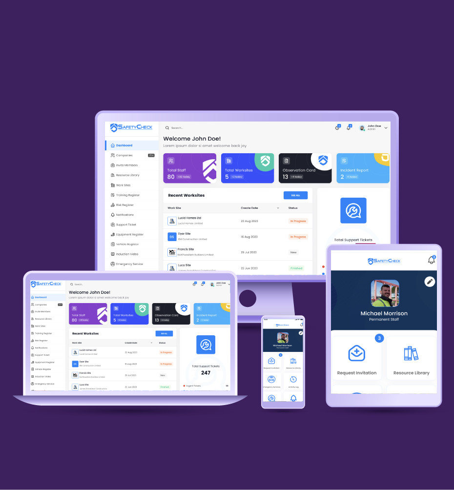 SafetyCheck Workplace Platform responsive website mockup