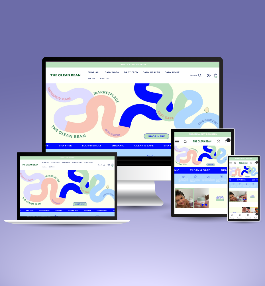 The Clean Bean responsive website mockup