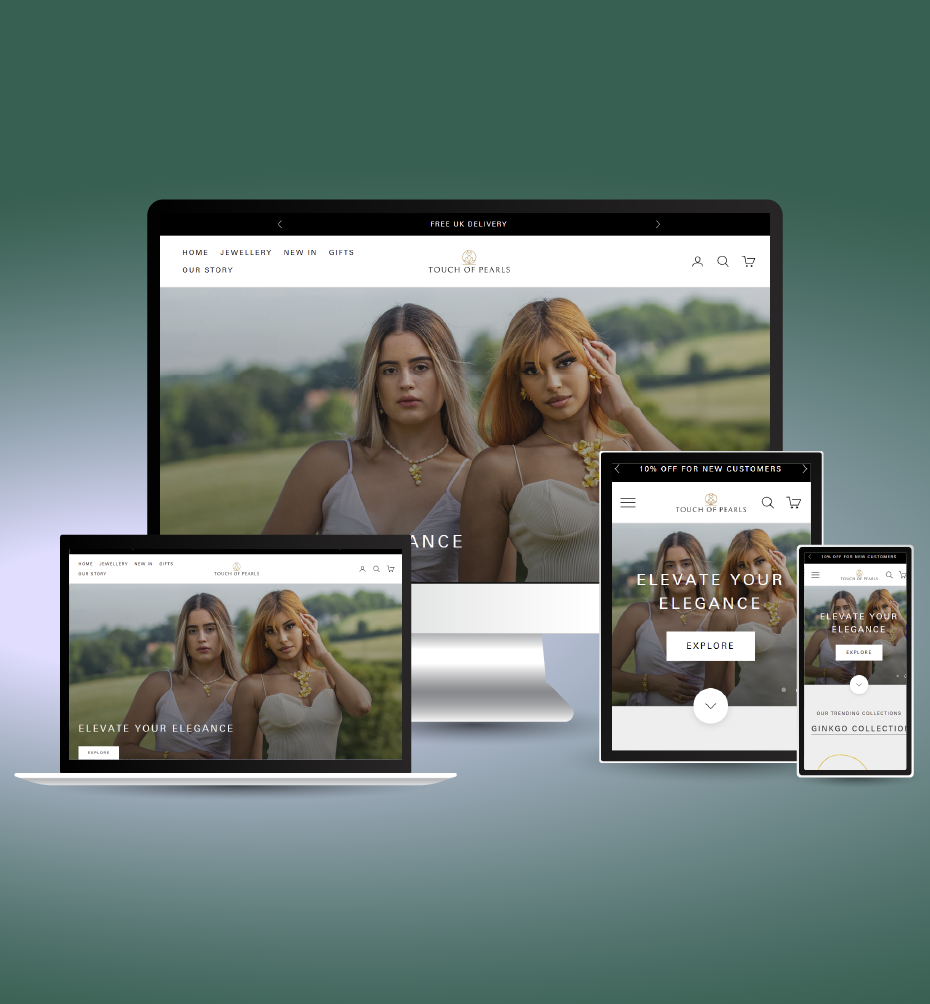 Touch of Pearls Jewelry responsive website mockup